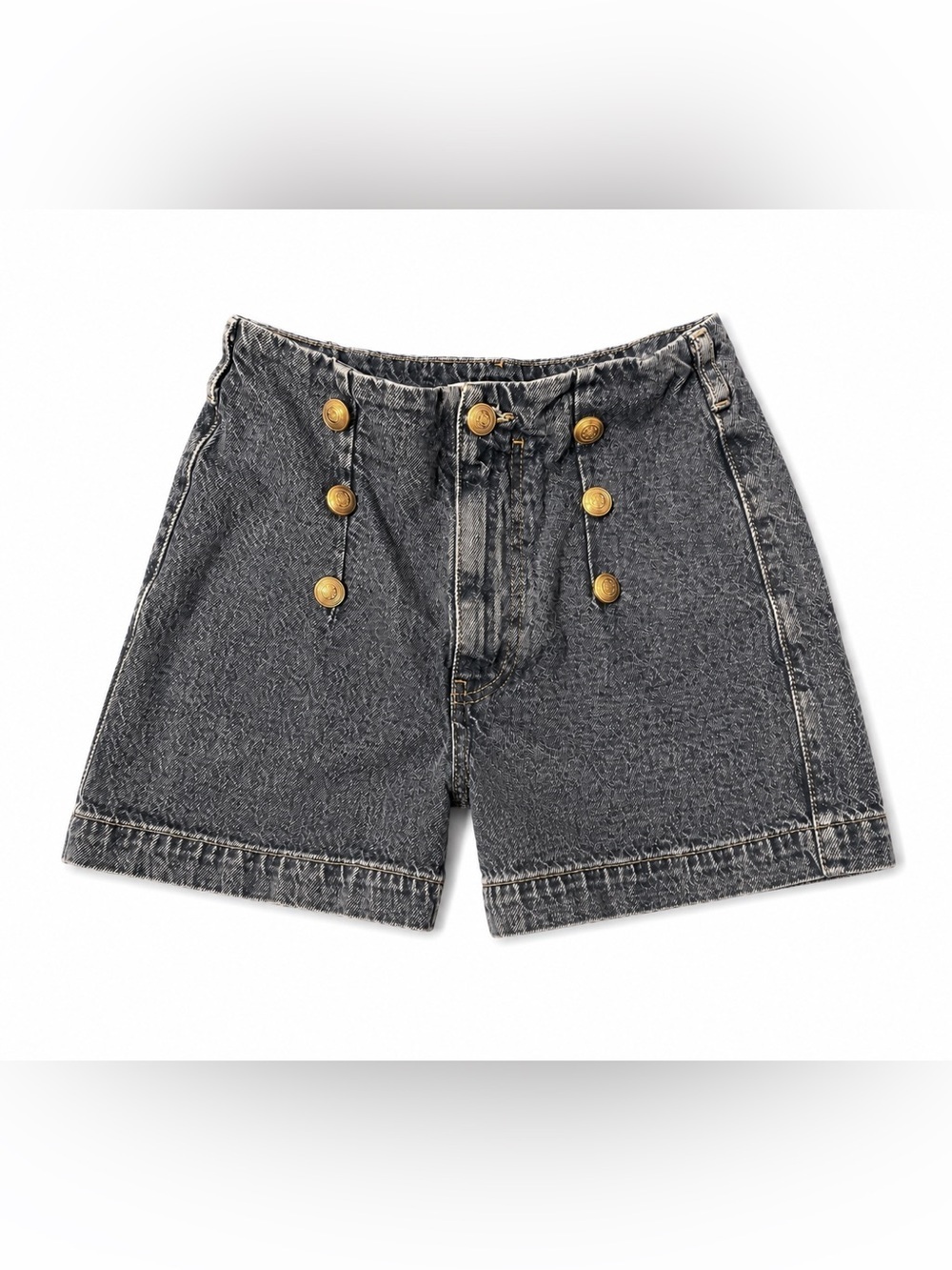 Zara sailor denim jean shorts. Gold nautical buttons down front- zip fly- 6